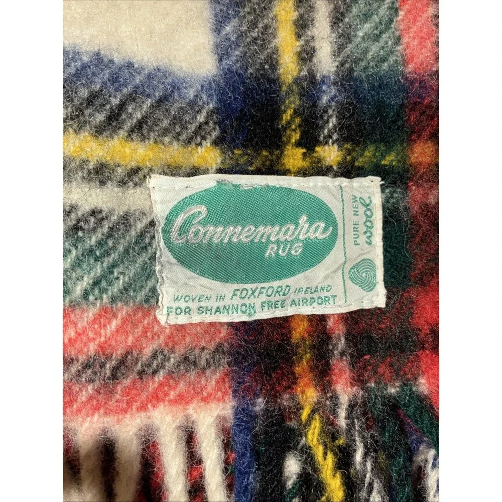 Connemara Foxford Rug Vintage 100% Wool Plaid Stadium Throw Blanket 63X56